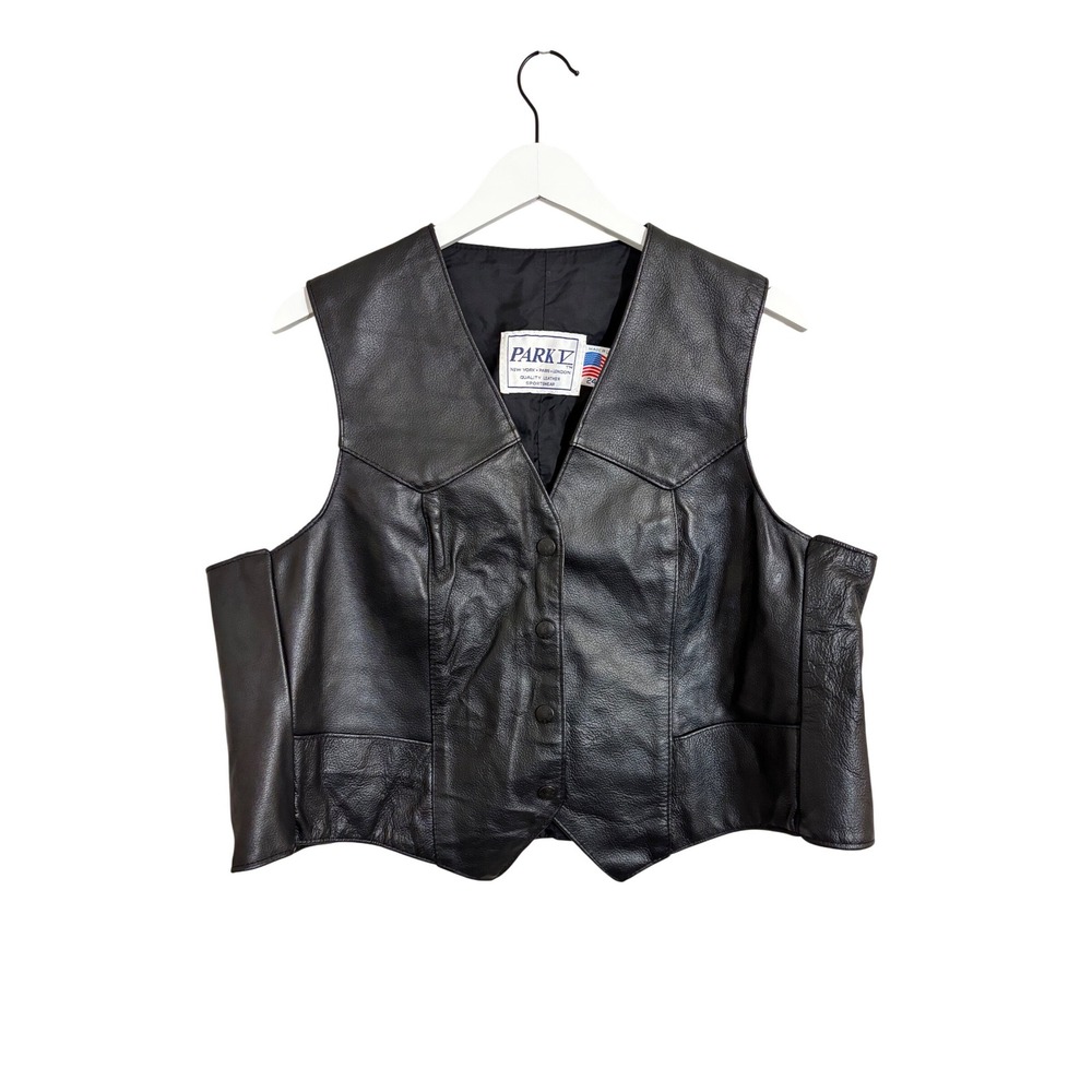 PARK V Mens Black Leather Motorcycle Vest‎ Quality Leather Sportswear Size 24